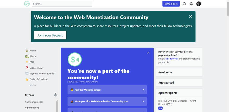 Signup Into Web Monetization Community