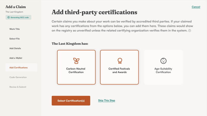 screengrab of the mova app third-party certification screen