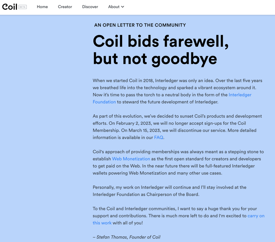 Feb 2, 2023: Coil sunsets its products and prevented new users from signing up, thereby derailing our intended workaround for testing