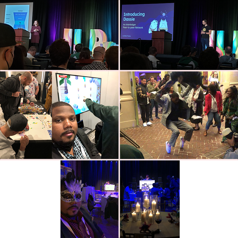 6 images joined showing: presentations from Sabine Schaller's & Stefan Thomas, Hack Room, Marching Band and Dinner Party