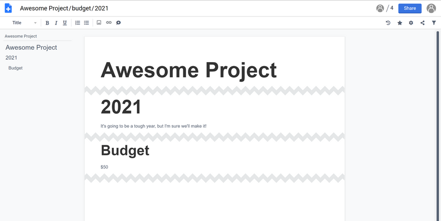 Document Filter Example (docs.plus/project/budget/2021)