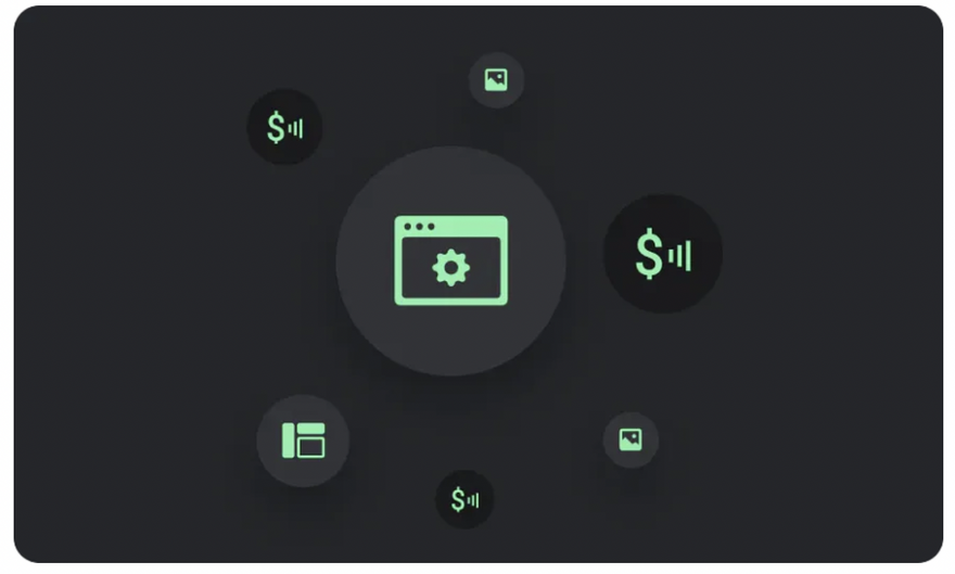 Interledger decorative image, showing web monetization logos like coins floating