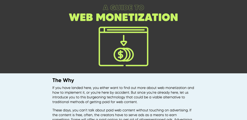 Home page of webmonetization.dev