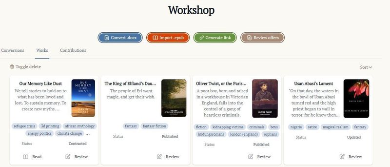 Creator's workshop page