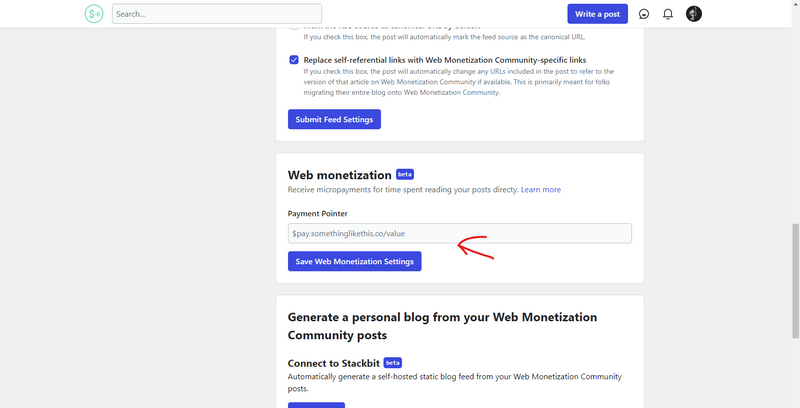 Adding your payment pointer to Web Monetization Community