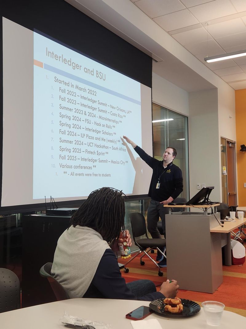 Dr Mangle presenting the list of BSU Interledger initatives