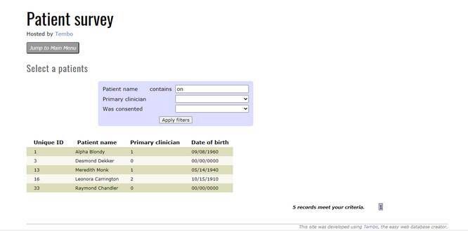 Cover image for Tembo, the easy web database builder — Grant Report #2