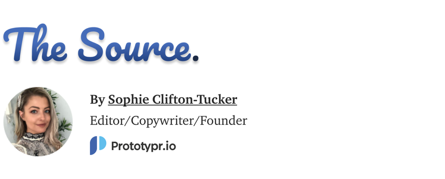 The Source logotext, with Sophie Clifton Tucker avatar
