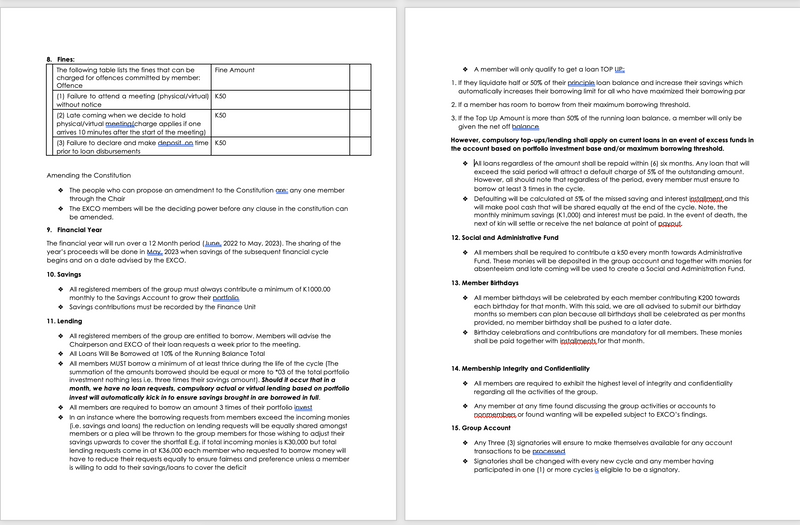 Empowered Women_Village Bank Constitution page 2