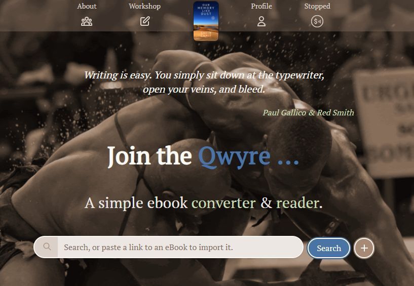 Qwyre.com landing page and navigation bar