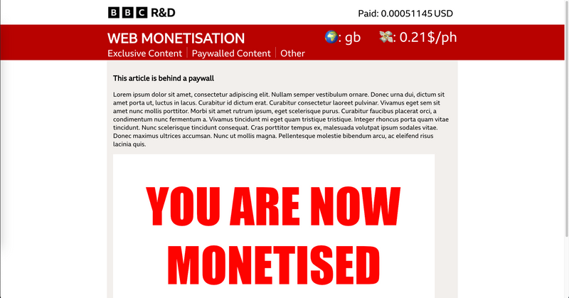 Example of monetised website with paywall