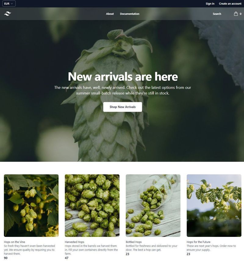 Draft landing page for the new Hop Sauna community webshop
