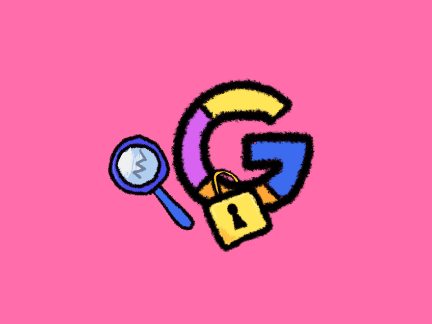 Google logo with a padlock on it and broken magnifying glass